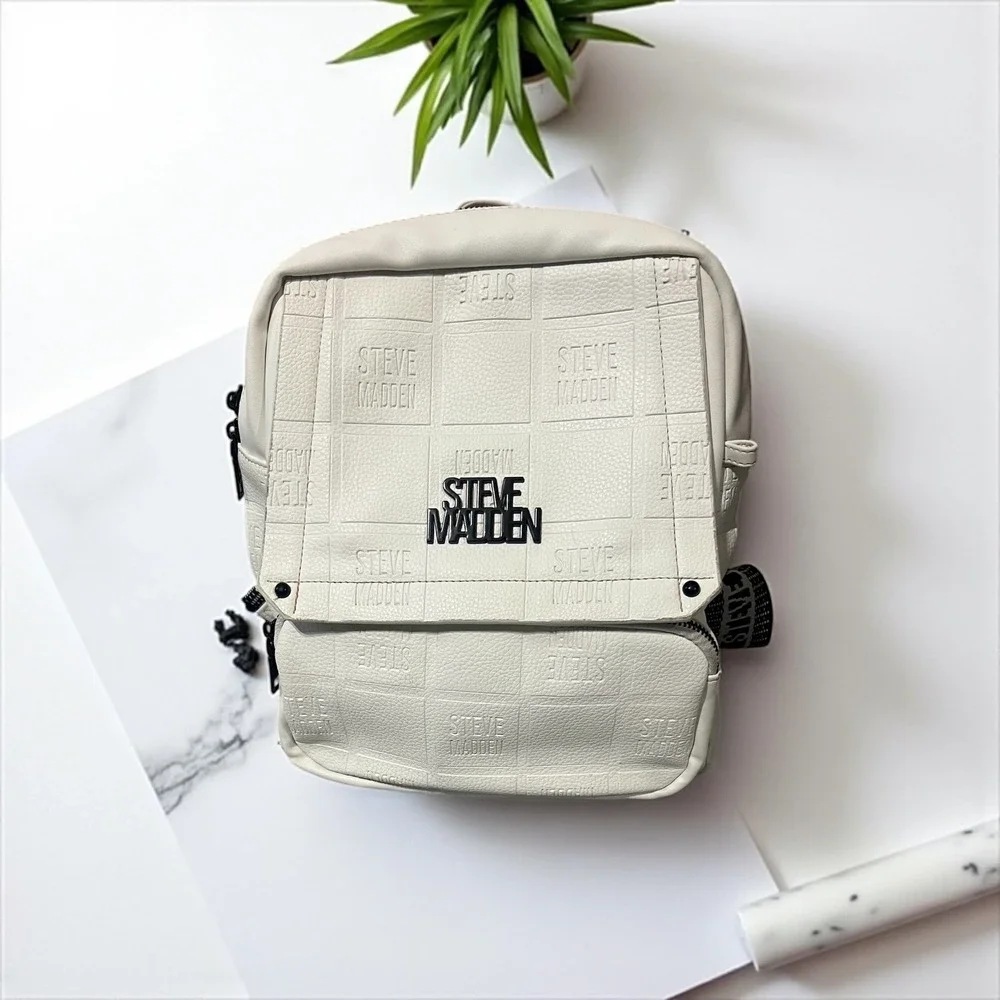 Steve Madden Backpack Purse white embossed logo W/Adjustable Straps Medium‎